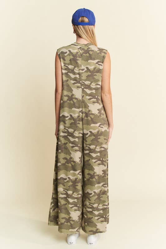 Camo Printed Wide Leg Jumpsuit