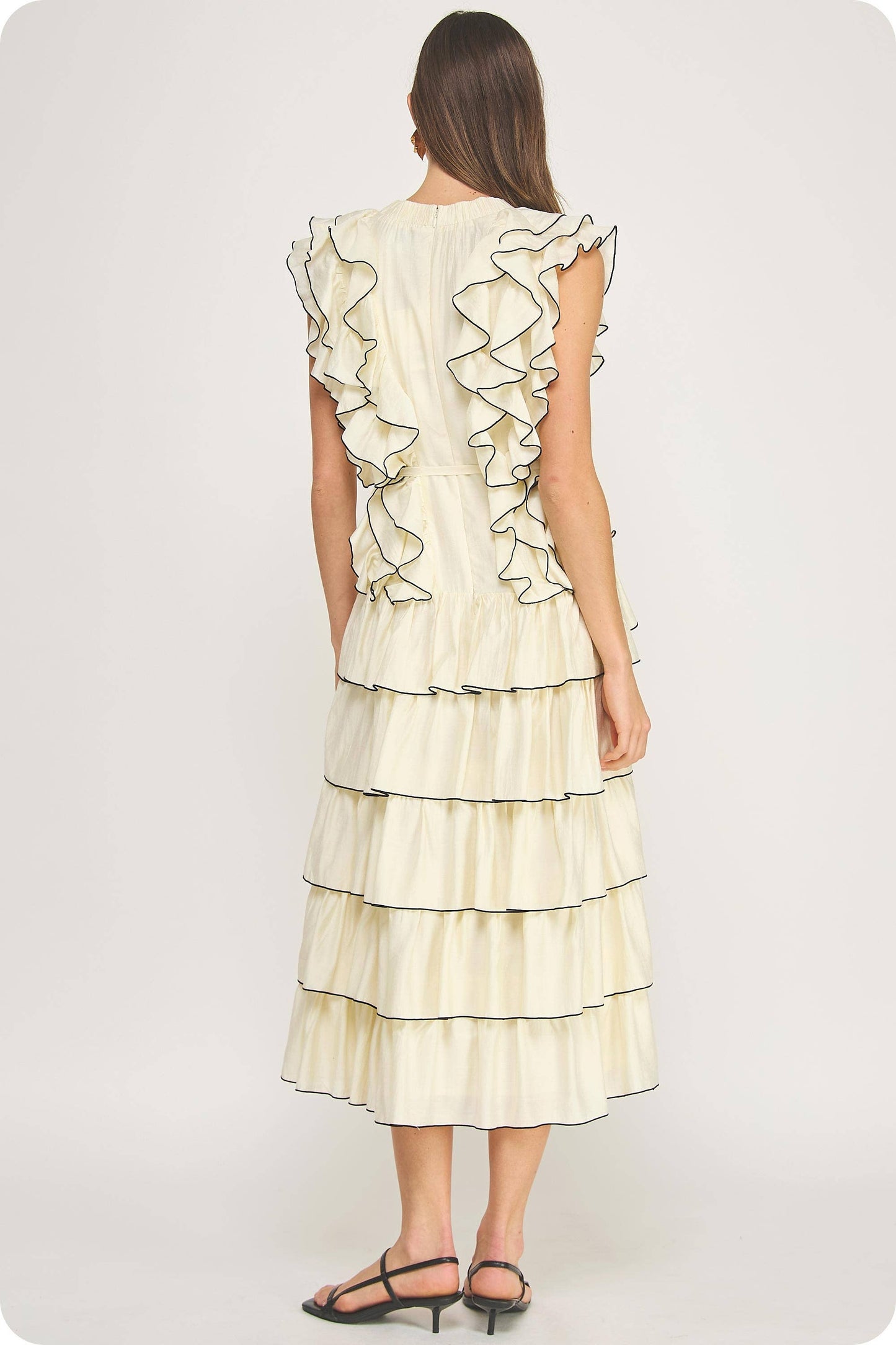 Cascading Ruffled Sleeveless Midi Dress