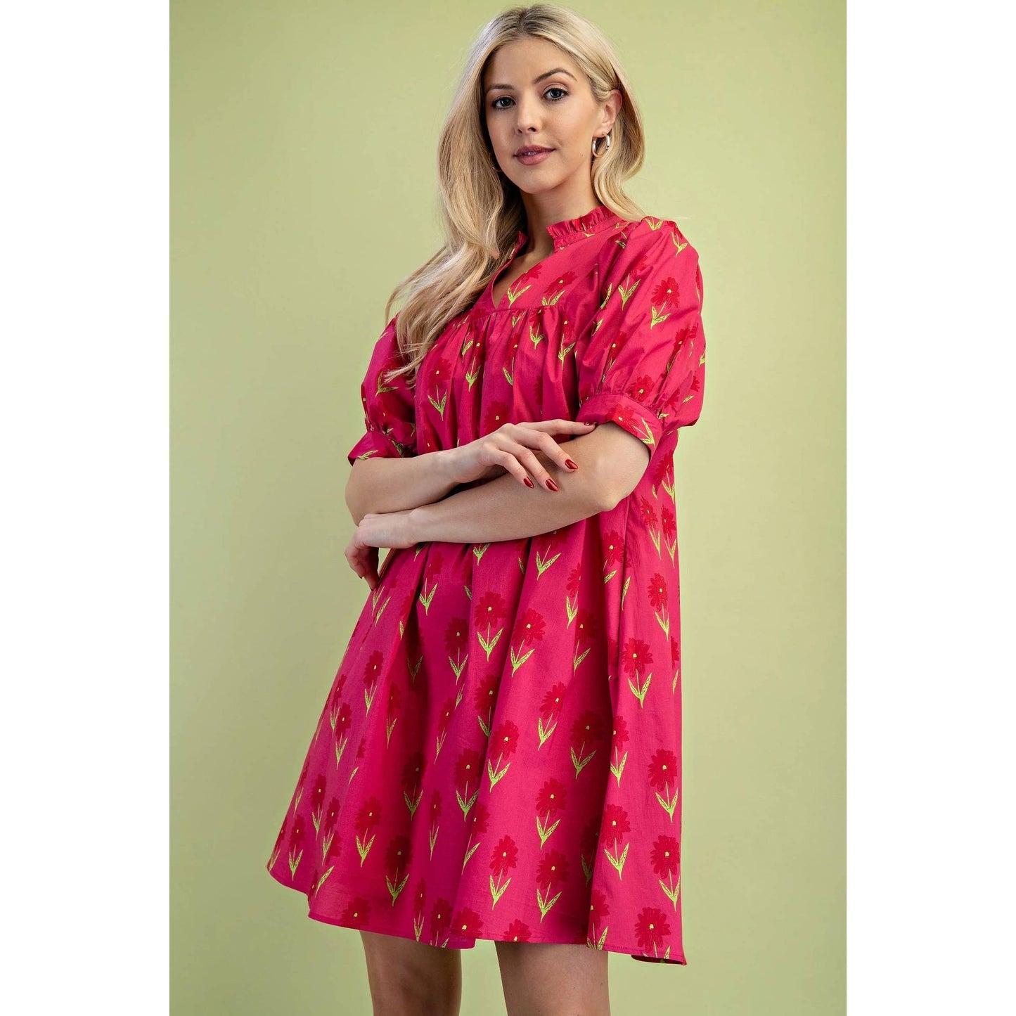 Fuchsia Floral Print Mini Dress