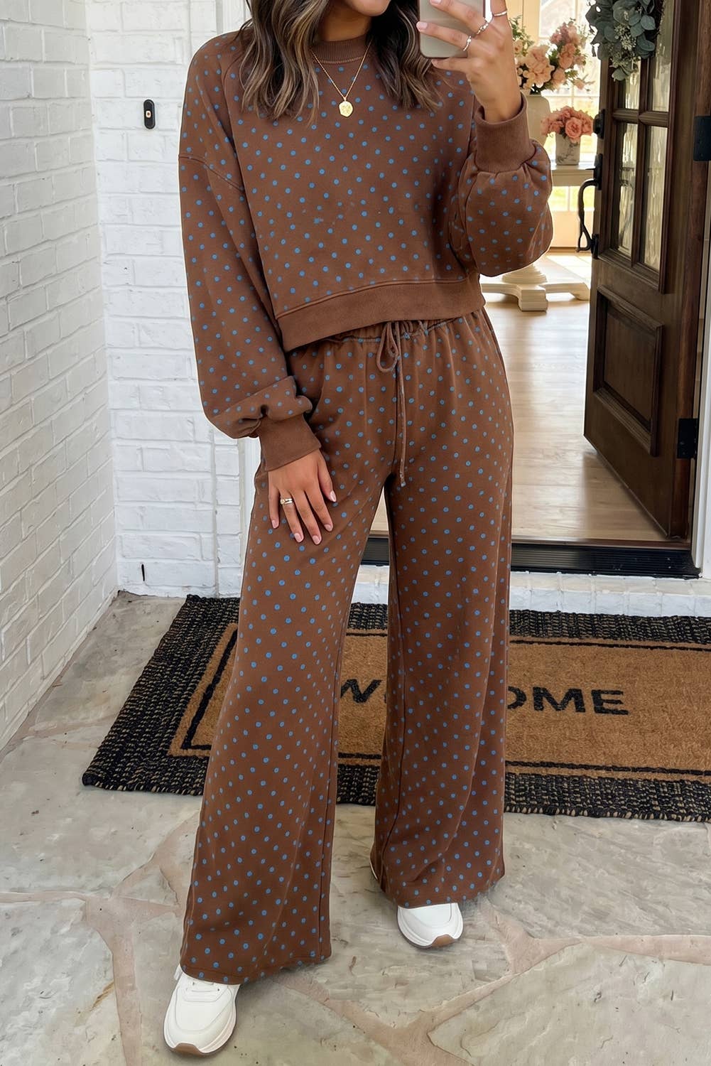Chocolate/Blue Polka Dot Two Piece Set