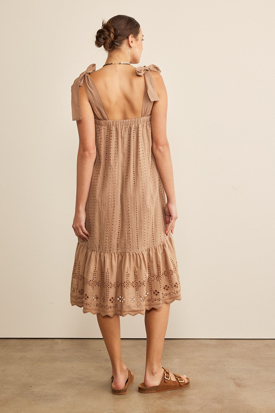 Mocha Eyelet Midi Dress