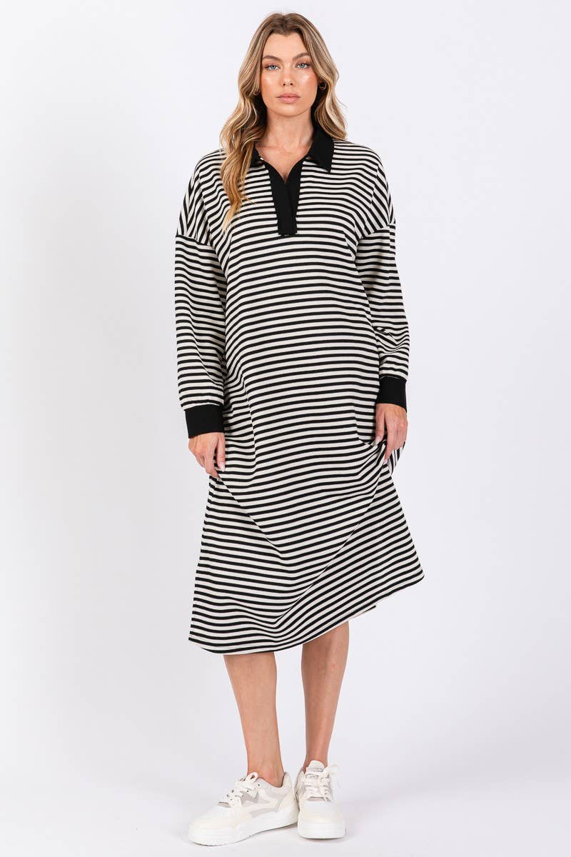 STRIPED KNIT OVERSIZED MAXI DRESS