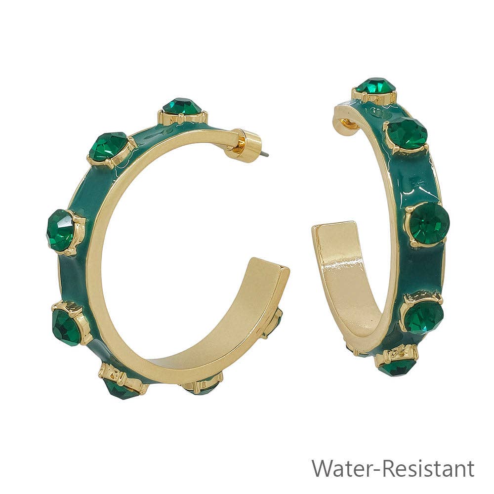 7MM Wide Green Epoxy Stone Hoop Earring