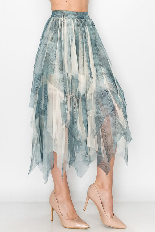 Denim Mesh Layering Skirt