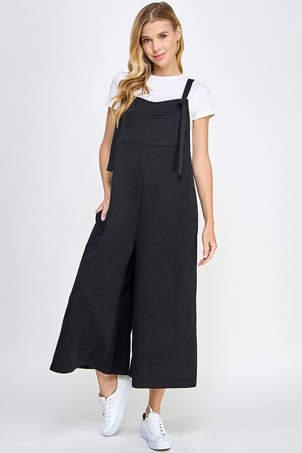 All Over You Textured Cropped Overall With Shoulder Tie
