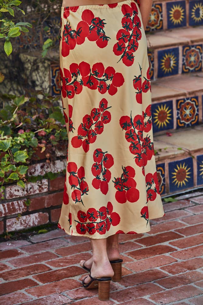 Woven Satin Tomato Print Skirt