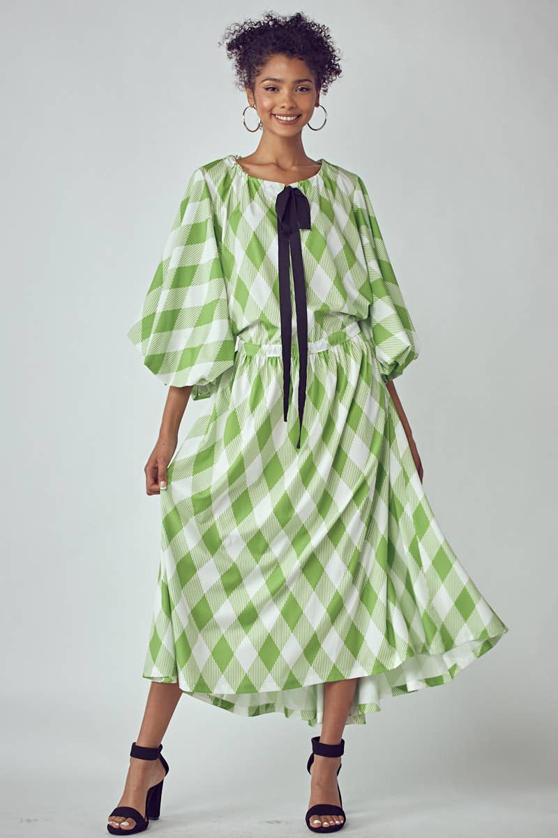 Green Balloon Sleeve Dress