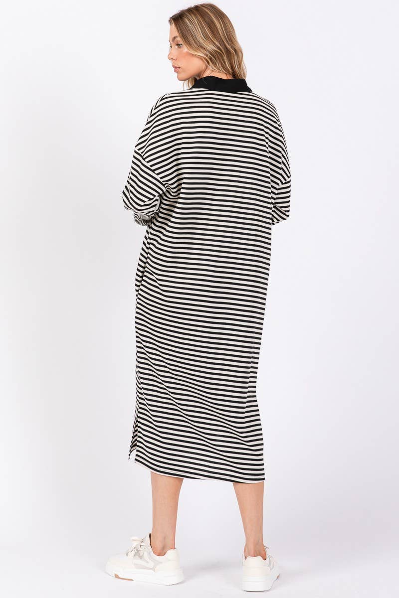 STRIPED KNIT OVERSIZED MAXI DRESS