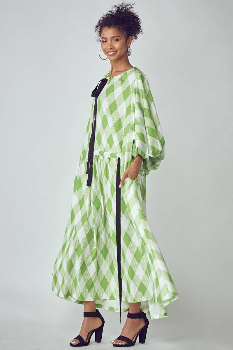 Green Balloon Sleeve Dress