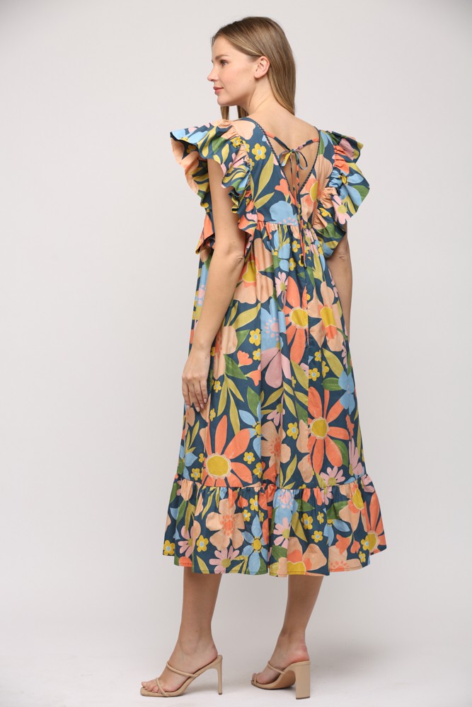 Fluttering in Floral Midi Dress