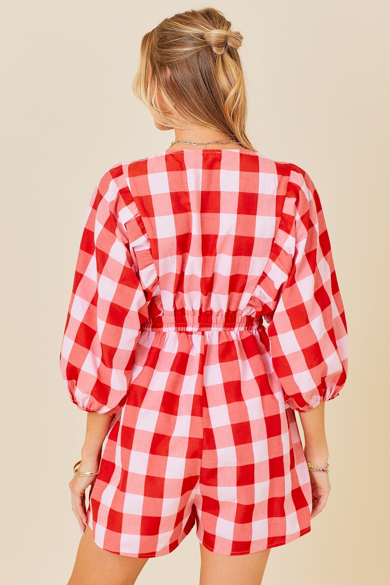 Loving Him is Red Gingham Romper