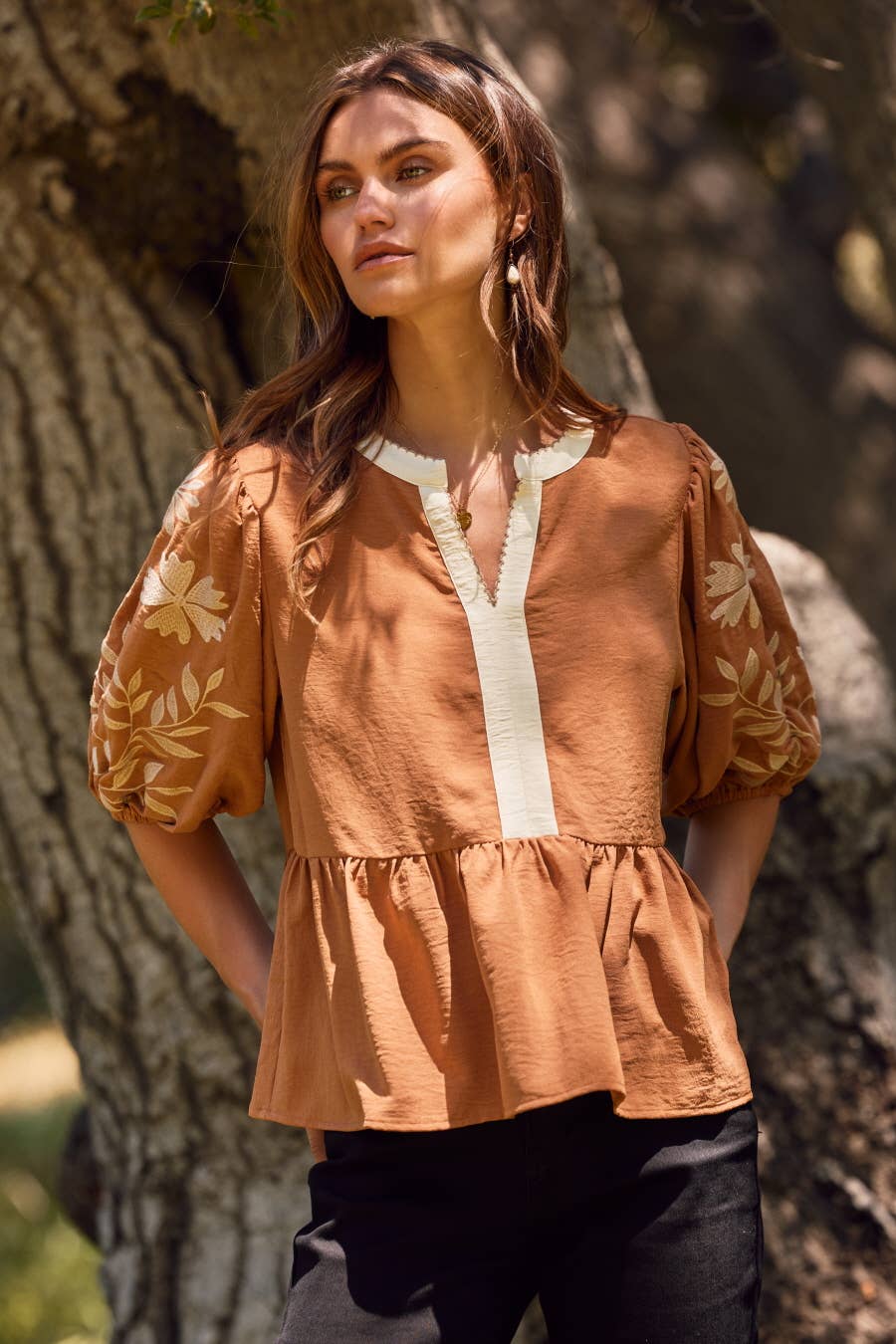 Embroidered Peplum Blouse