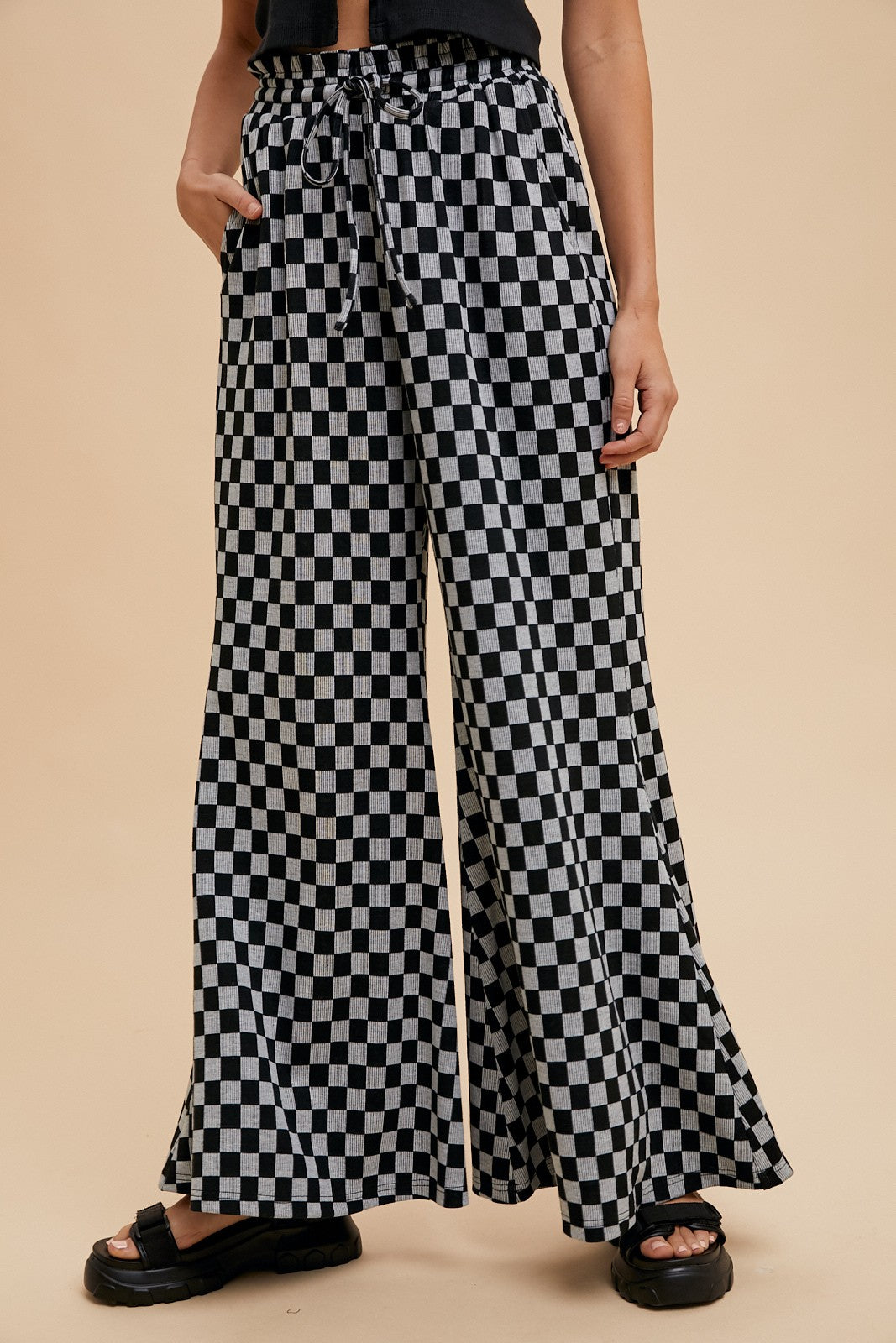 Checkerboard Knit Palazzo Pant
