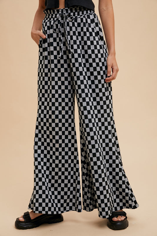 Checkerboard Knit Palazzo Pant