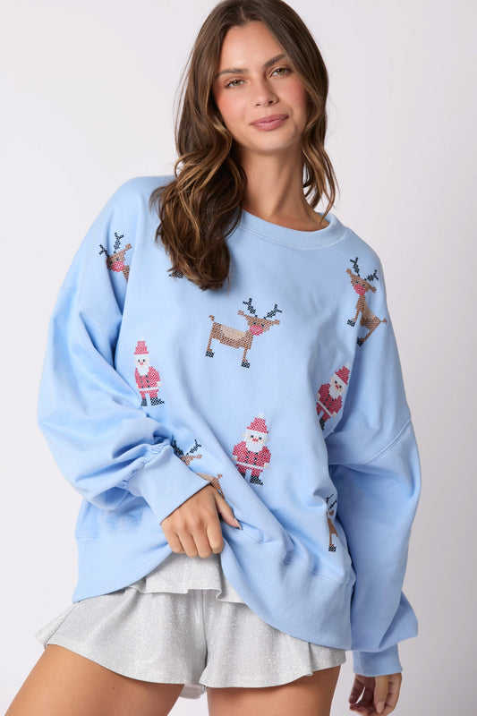 Santa and Rudolph Cross Stitch sweatshirt