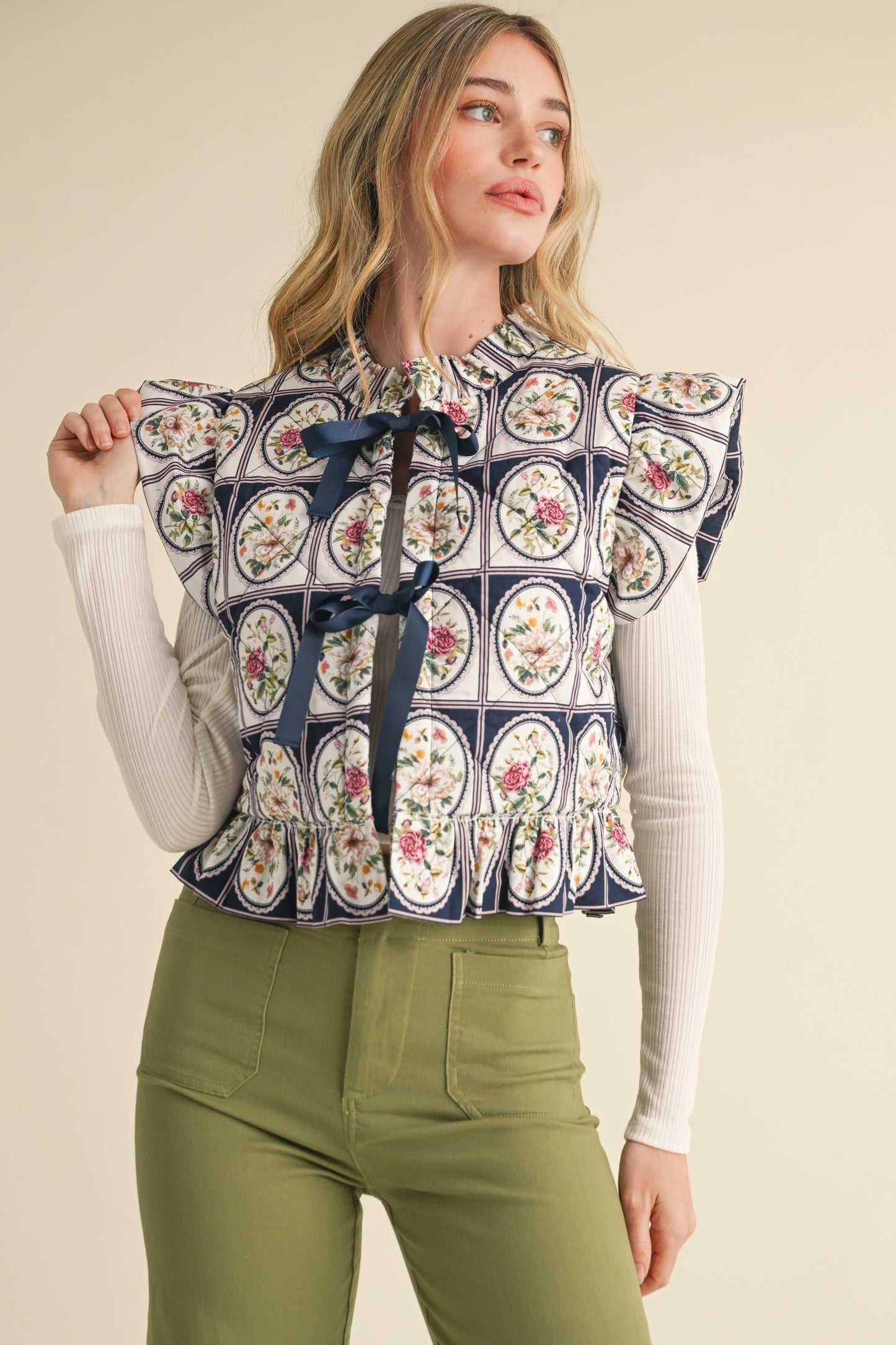 Floral Printed Bow Vest