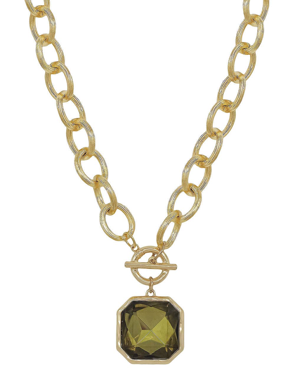 Chunky Chain Green 25MM Stone Pendant Necklace