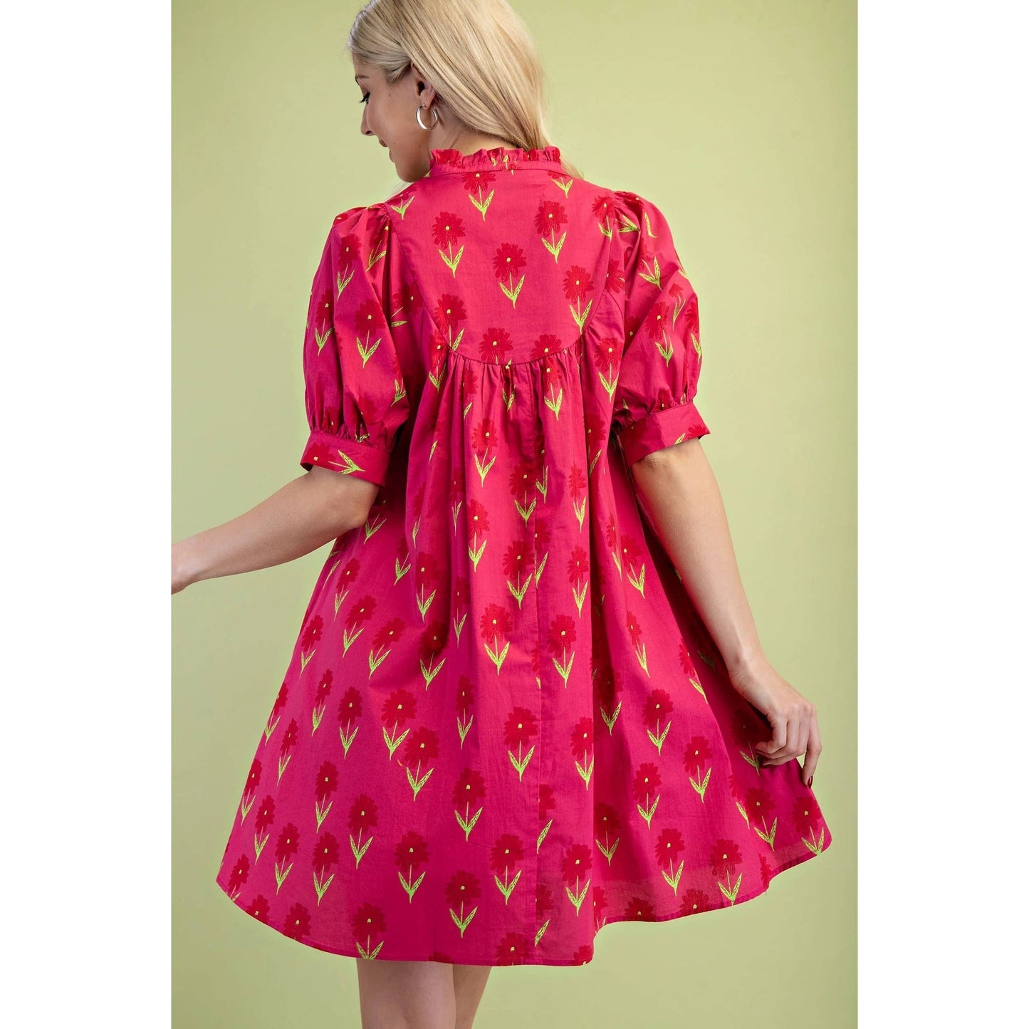 Fuchsia Floral Print Mini Dress