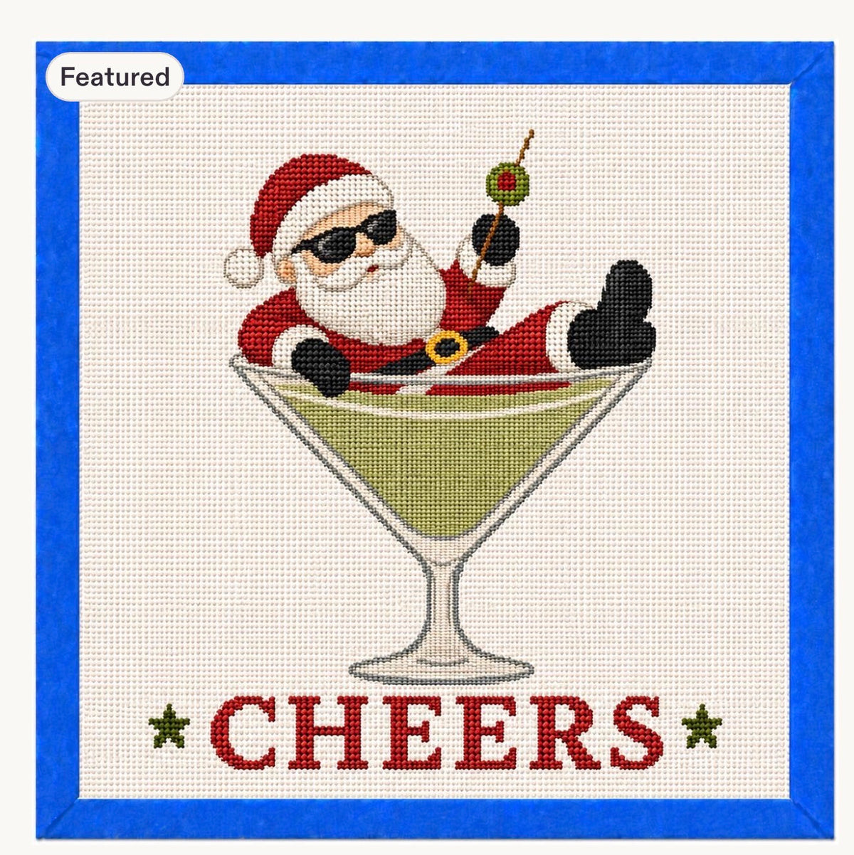 Martini Santa Printed Needlepoint Canvas