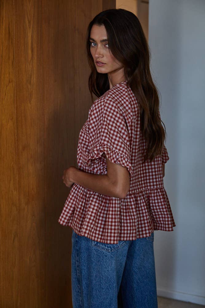 Gingham Peplum Top