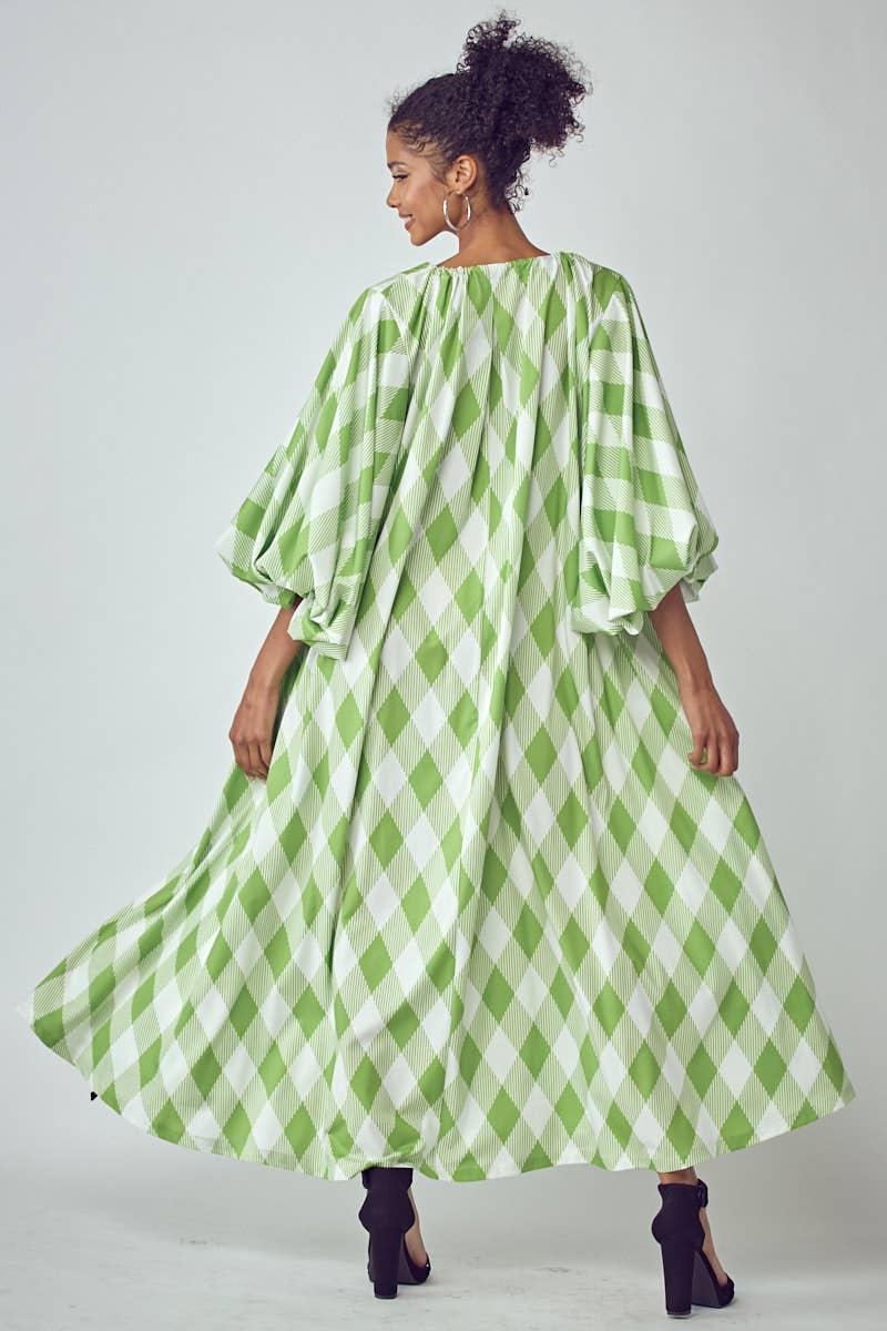 Green Balloon Sleeve Dress