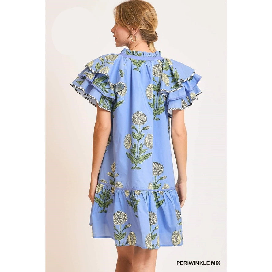 Give me a Wink Floral Ruffle Sleeve Dress