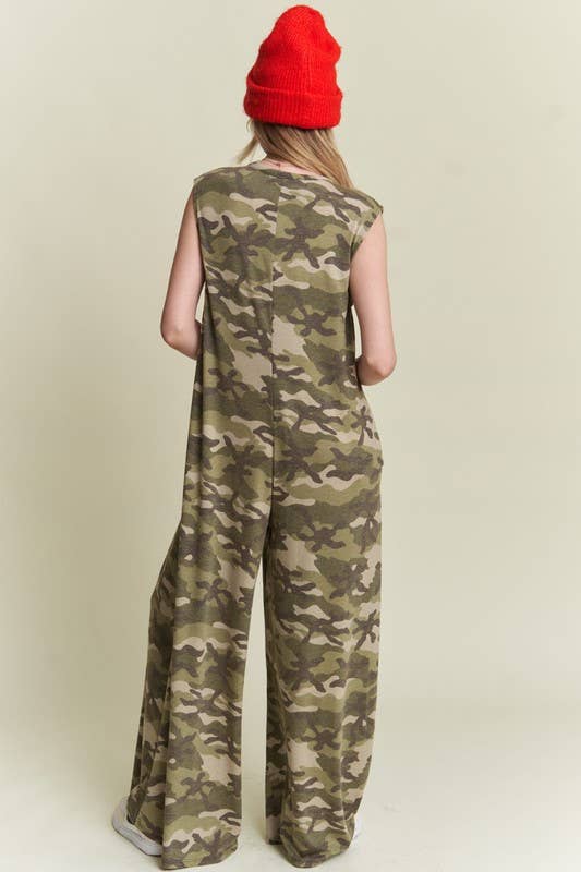 Camo Printed Wide Leg Jumpsuit
