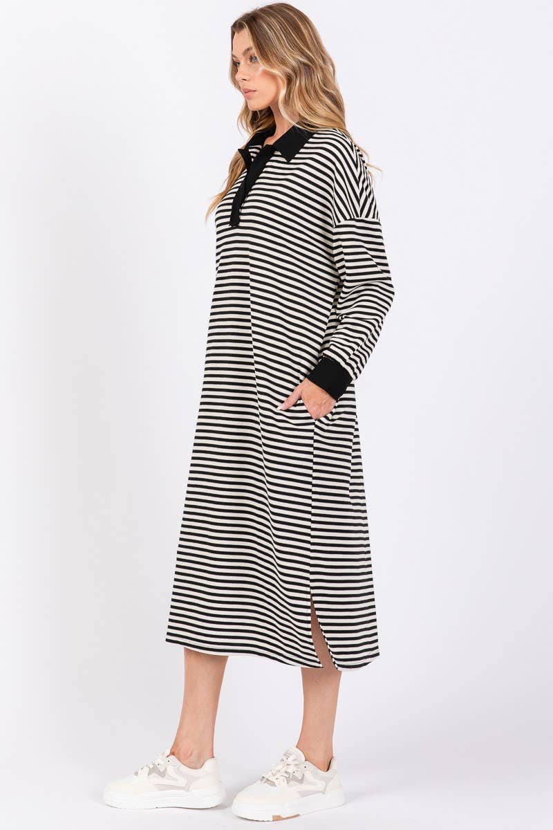 STRIPED KNIT OVERSIZED MAXI DRESS