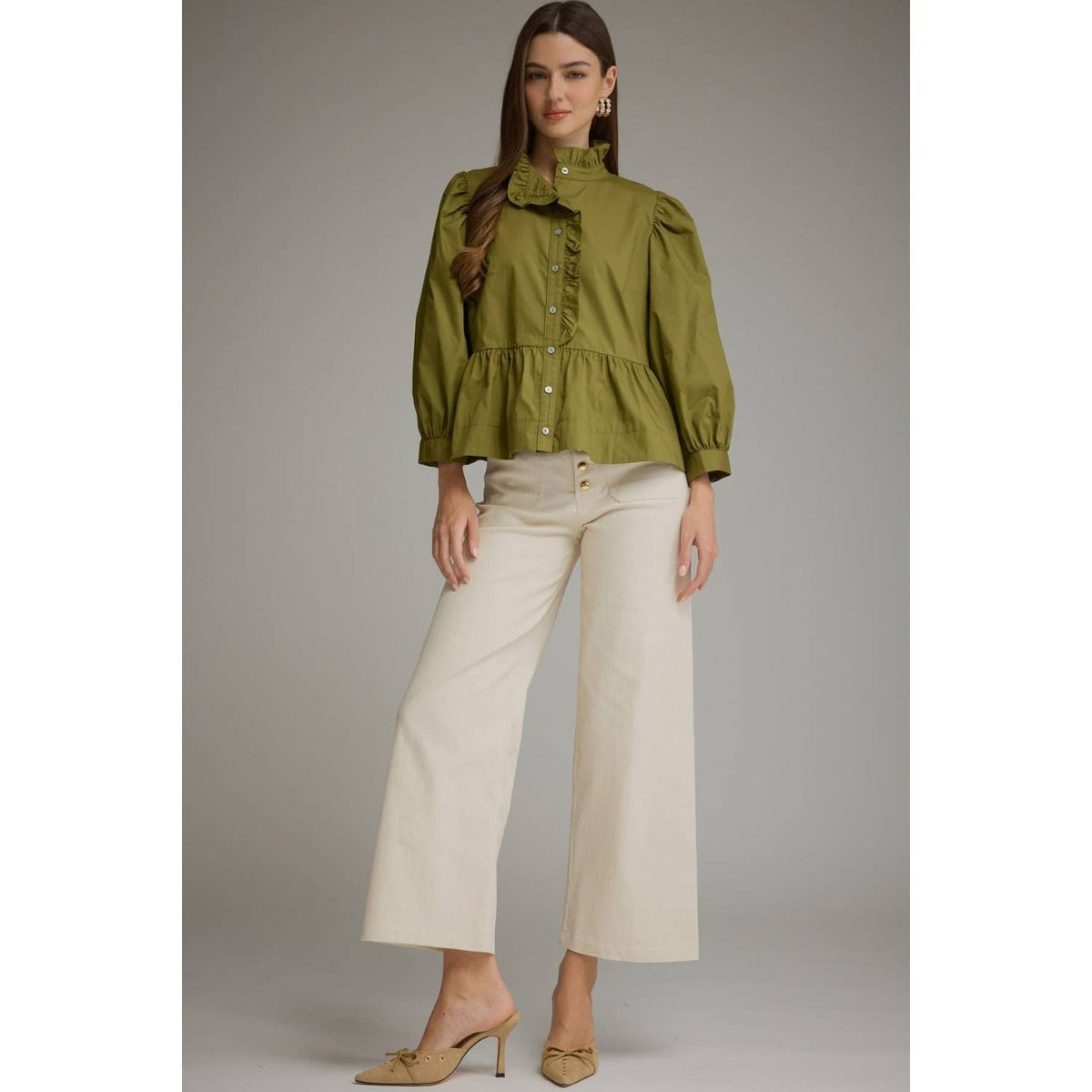 Martini Olive Puff Long Sleeve Top