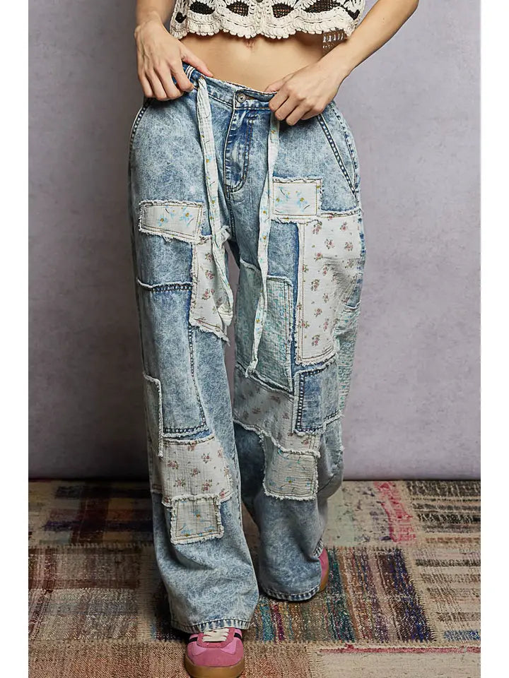 Patchwork Detail Denim Pant
