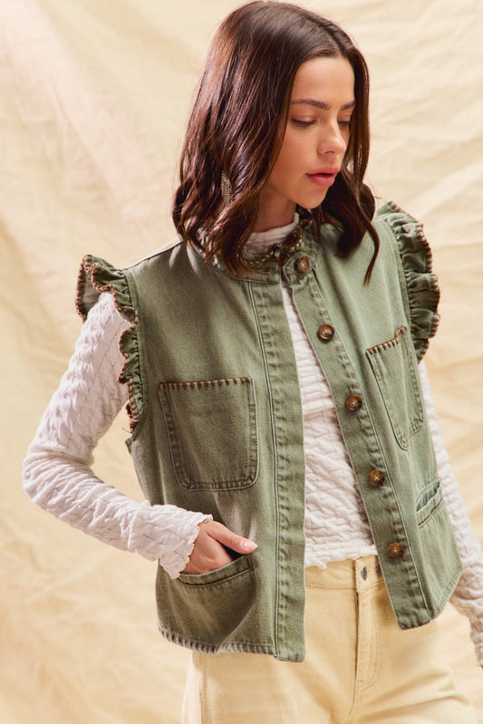 Hint of Ruffle Button up Vest