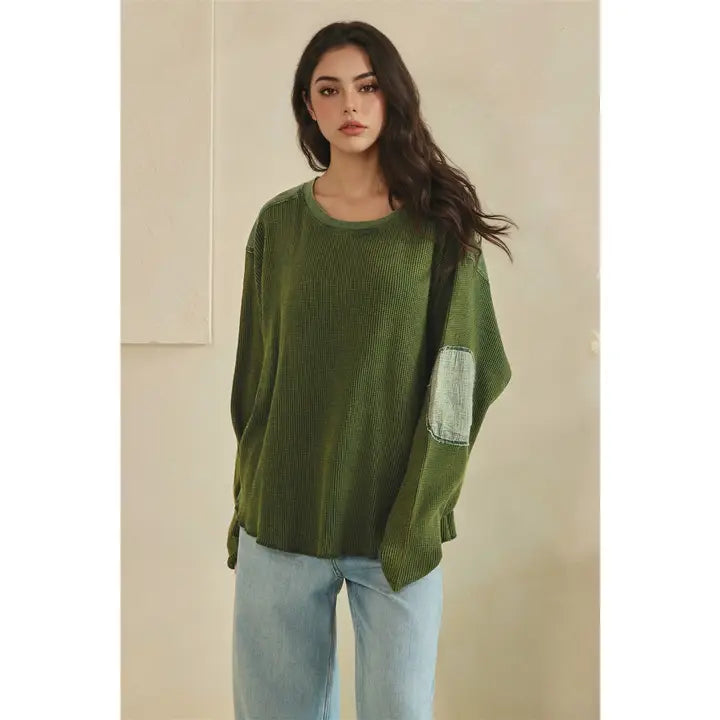 Green with Envy Waffle Knit Top
