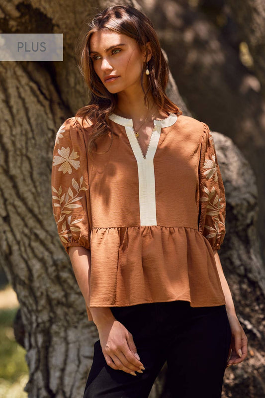 Embroidered Peplum Blouse