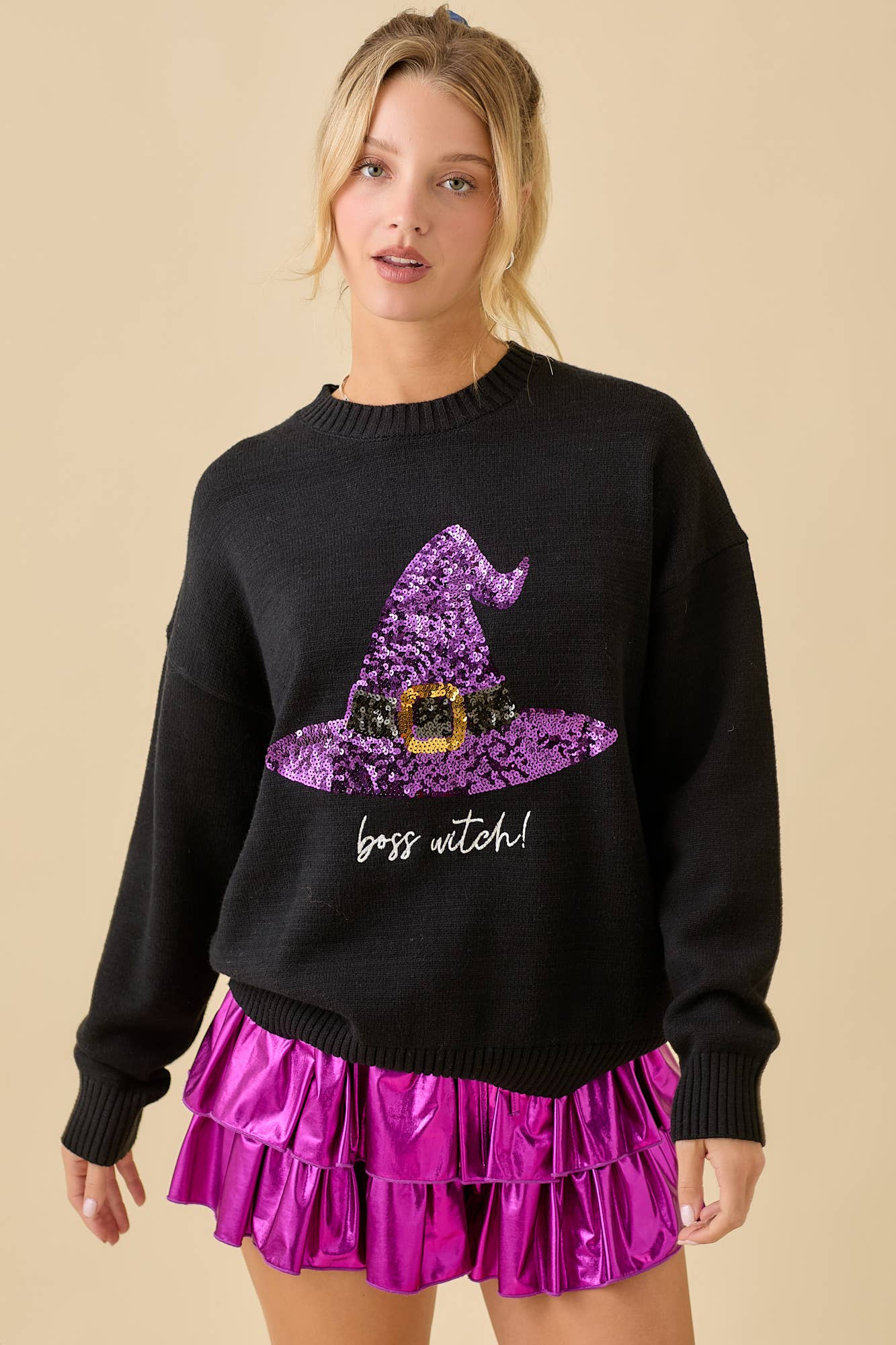 Boss Witch Sequin Halloween Sweater