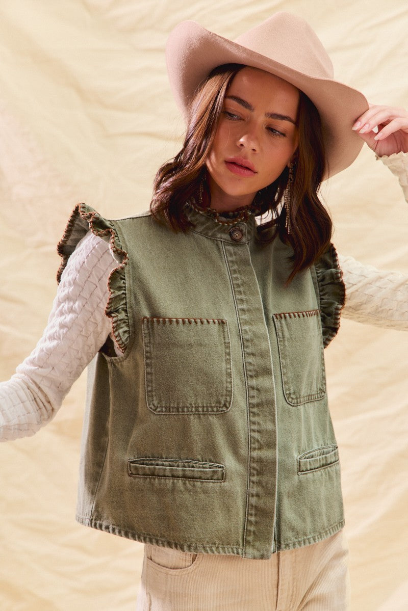 Hint of Ruffle Button up Vest