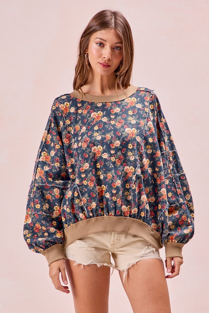 Found in Floral Denim Top