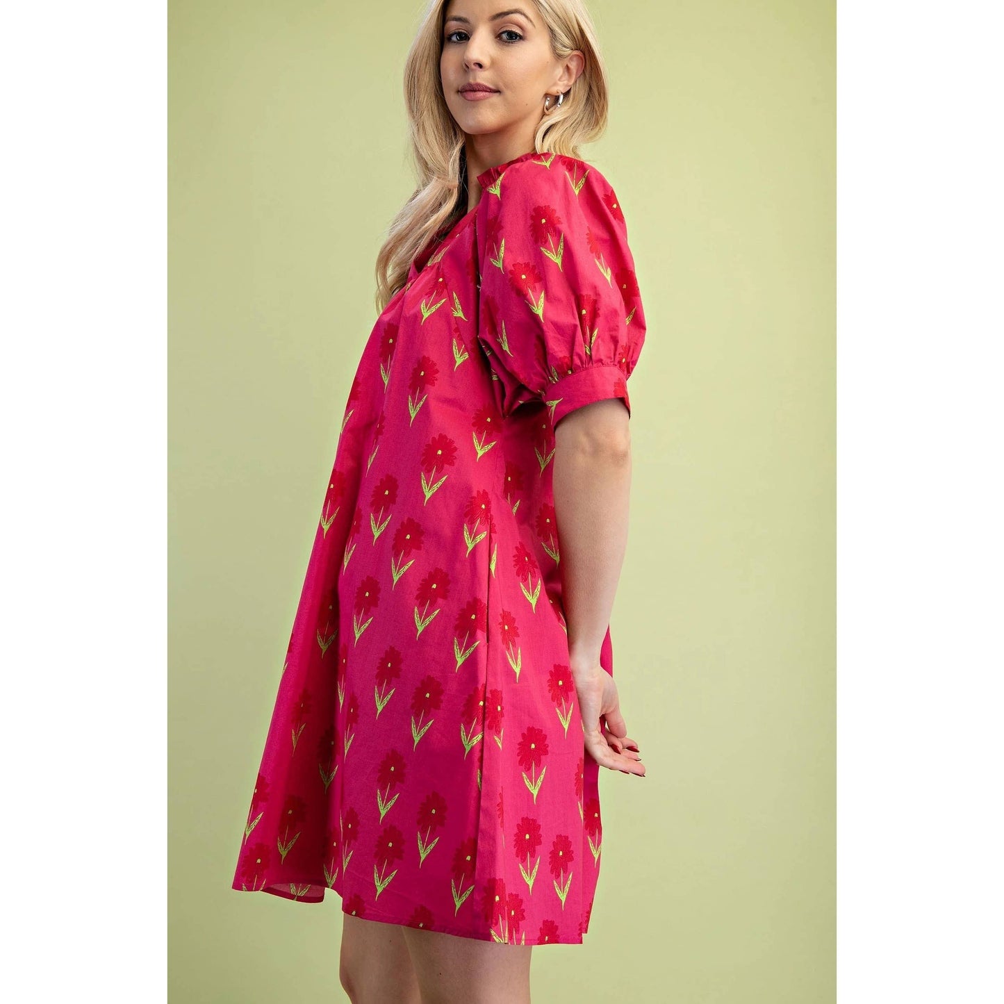 Fuchsia Floral Print Mini Dress