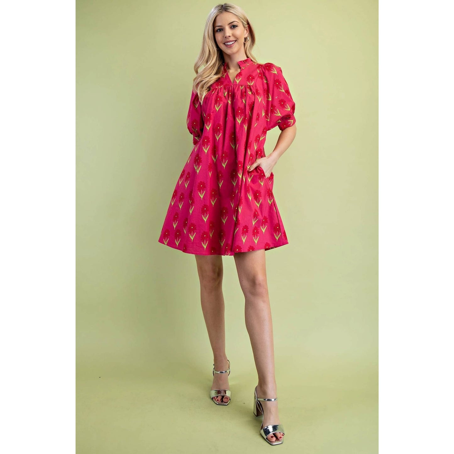 Fuchsia Floral Print Mini Dress