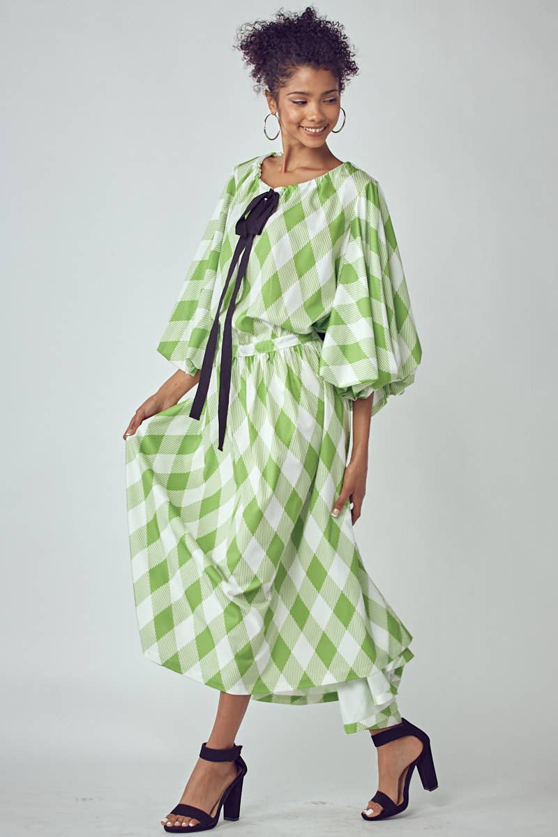 Green Balloon Sleeve Dress