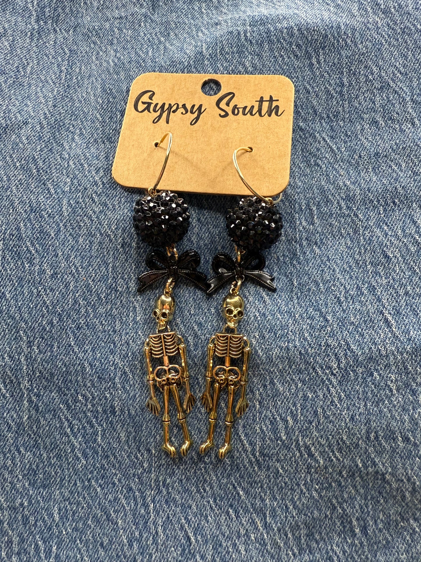 Gypsy South Skeleton Black Bow Earrings
