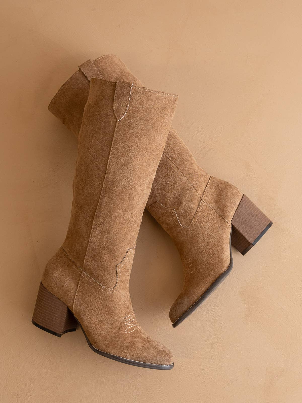 The Roxanne Latte Knee High Western Bucket Boot