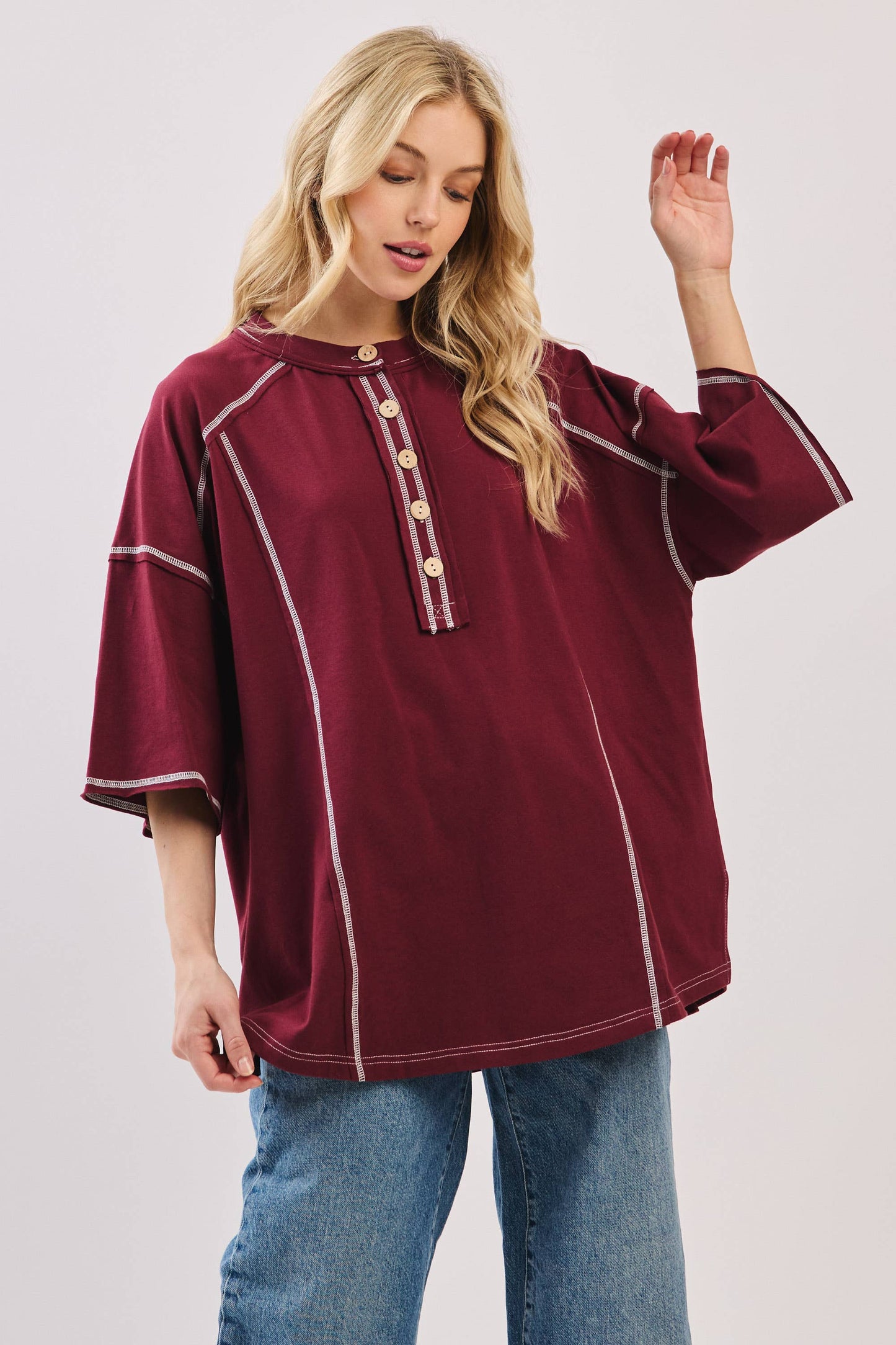 Relaxed Game Day Button Henley Tee