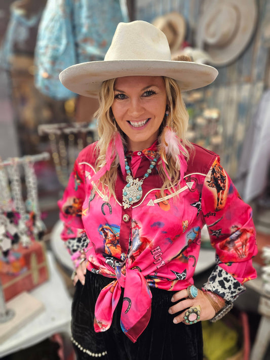 A Rare Bird Ride'em Cowgirl Satin Shirt