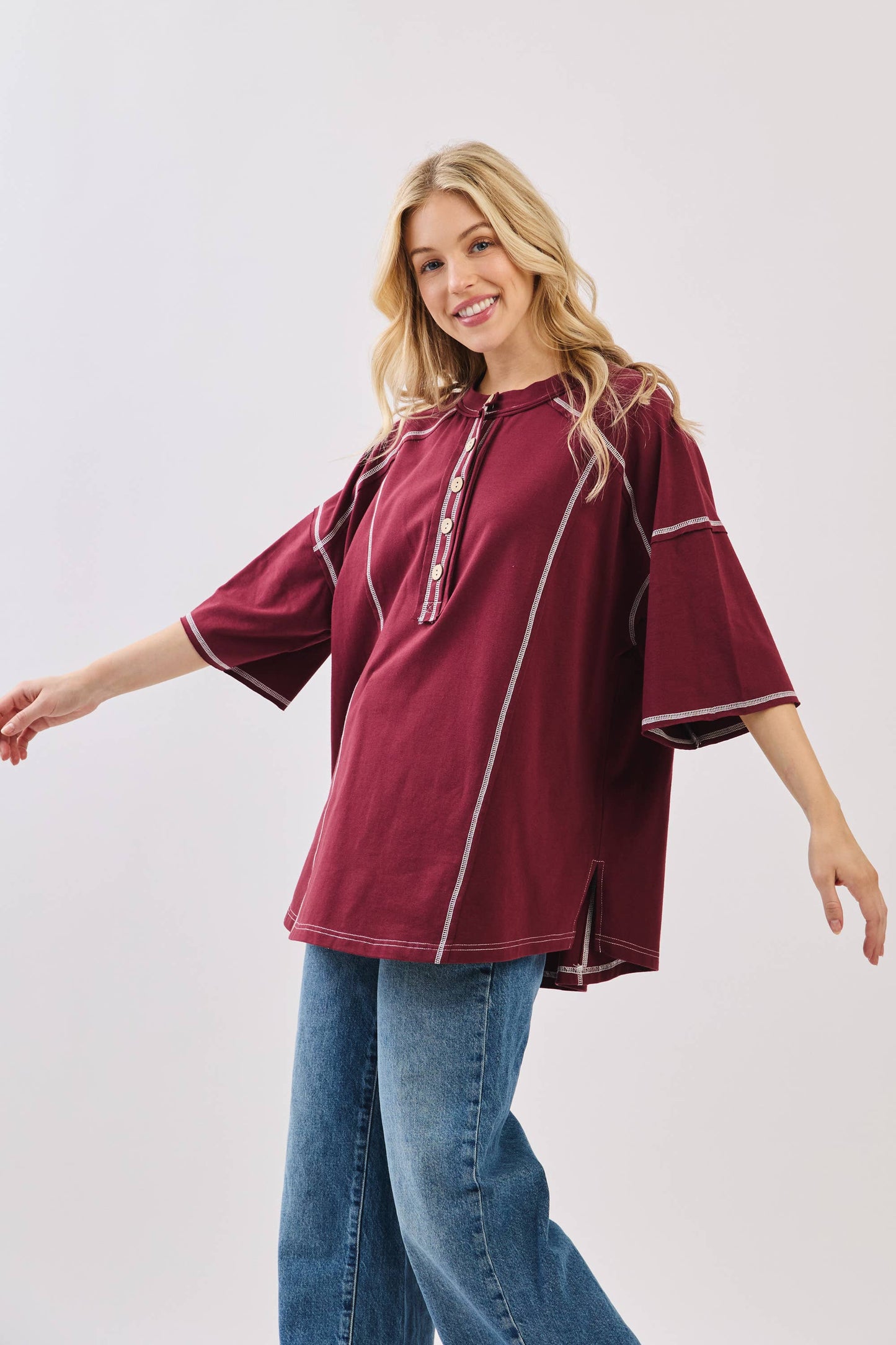 Relaxed Game Day Button Henley Tee