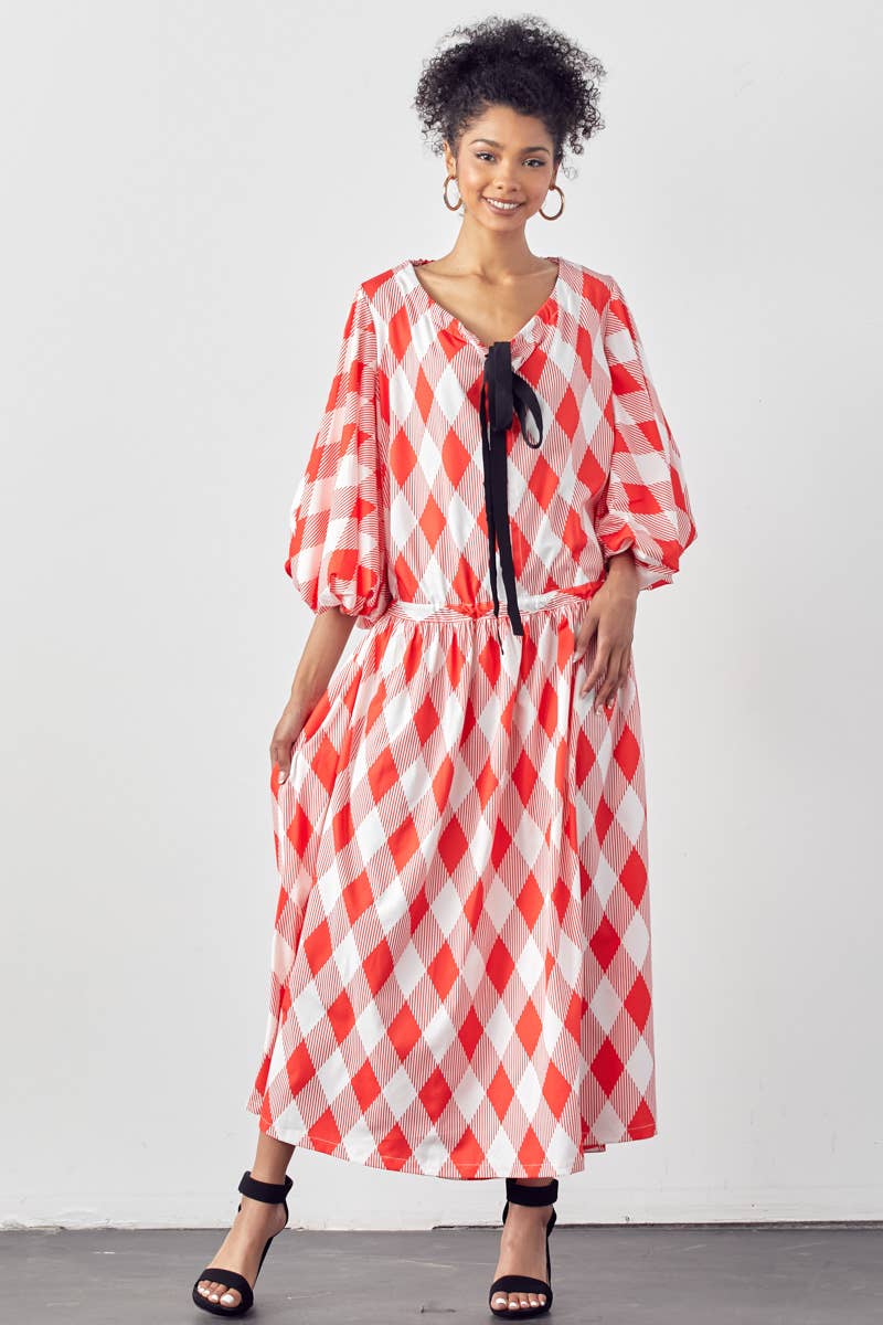 Green Balloon Sleeve Dress