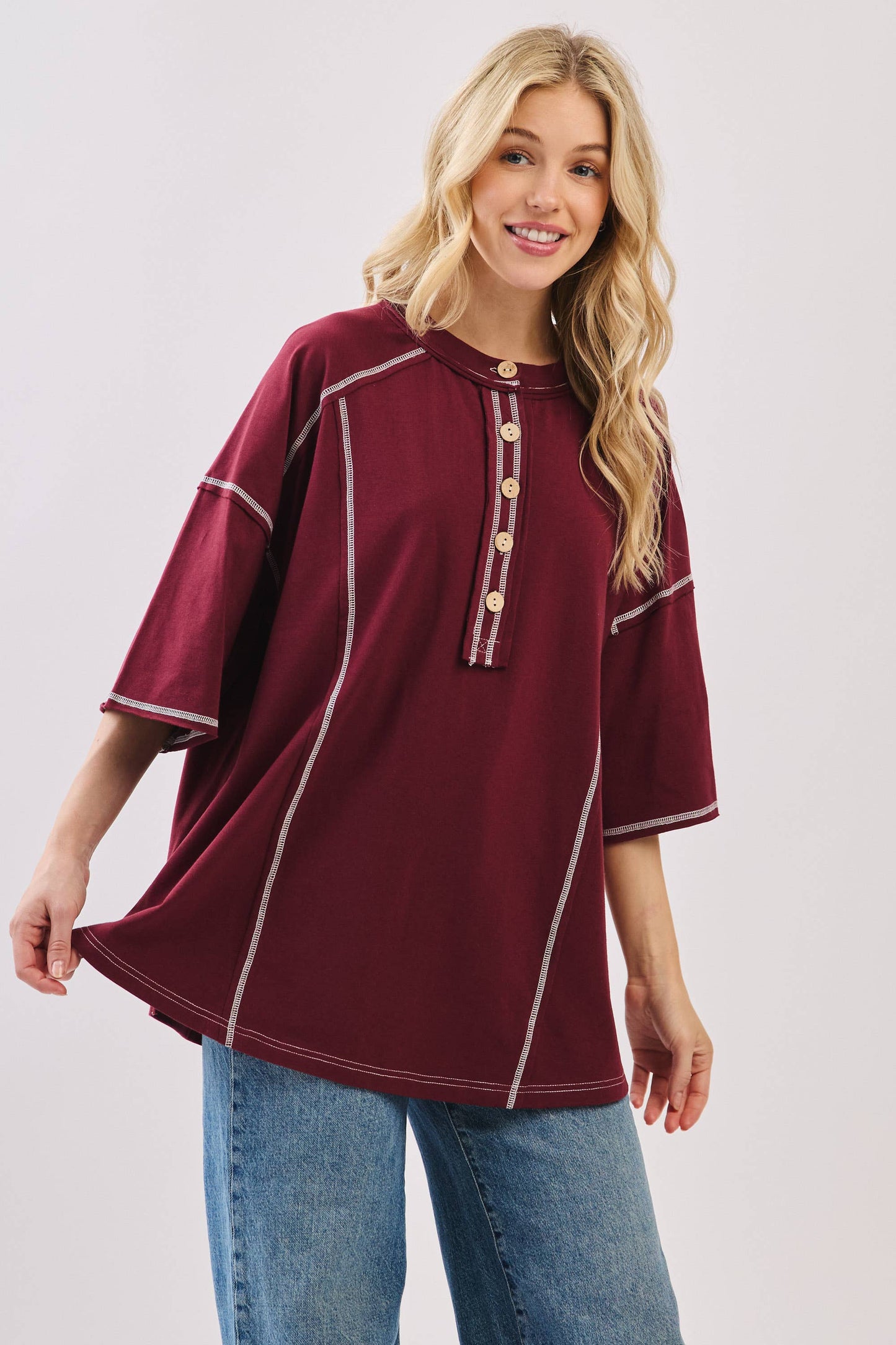 Relaxed Game Day Button Henley Tee