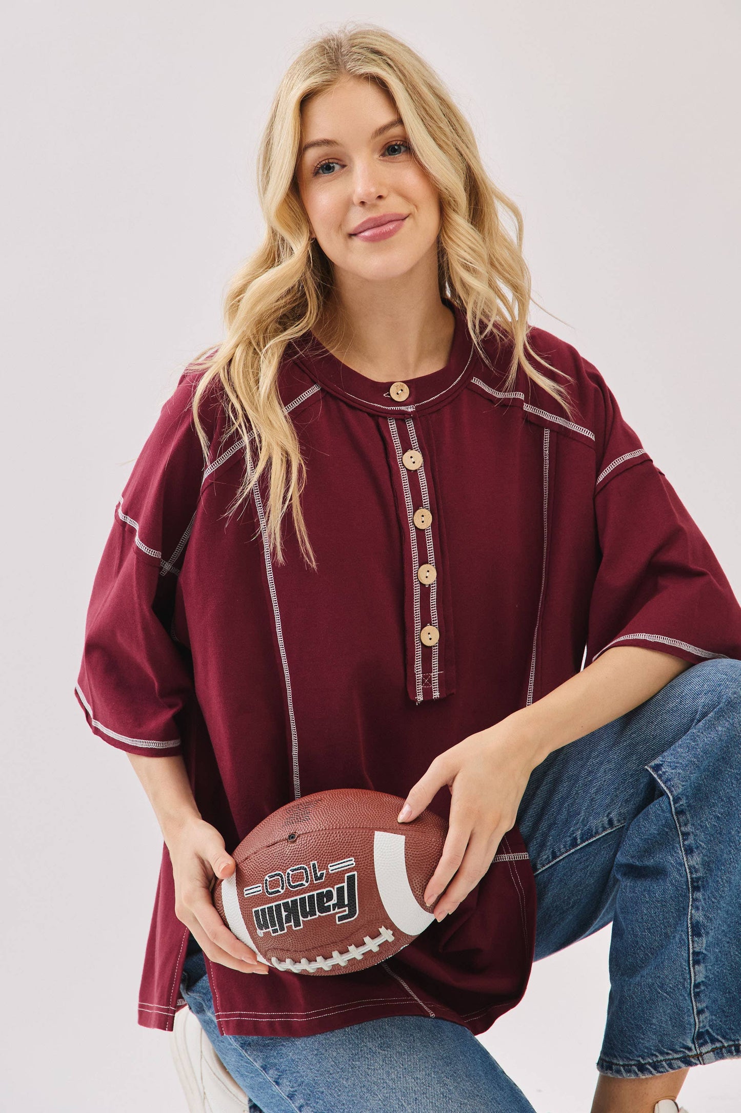 Relaxed Game Day Button Henley Tee