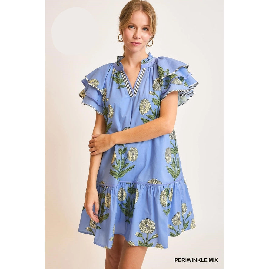 Give me a Wink Floral Ruffle Sleeve Dress
