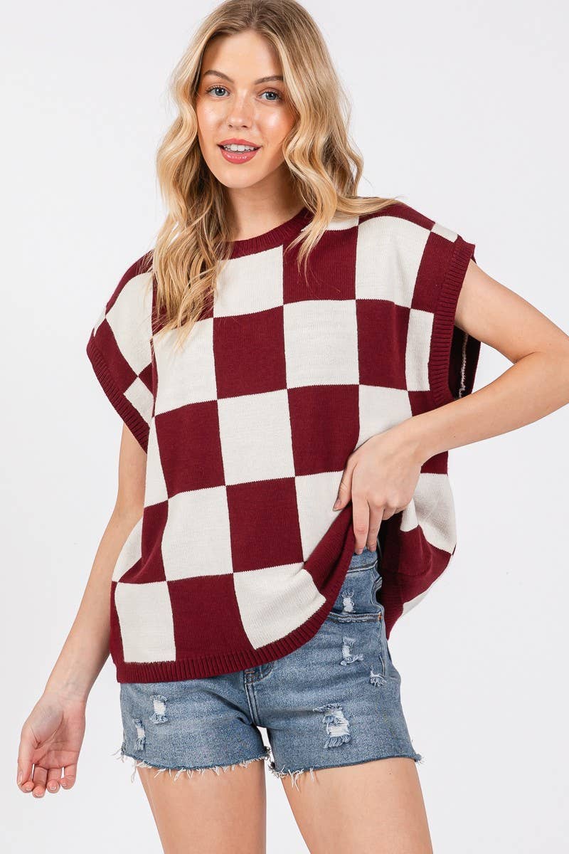Checkered Knit Sleeveless Gameday Top