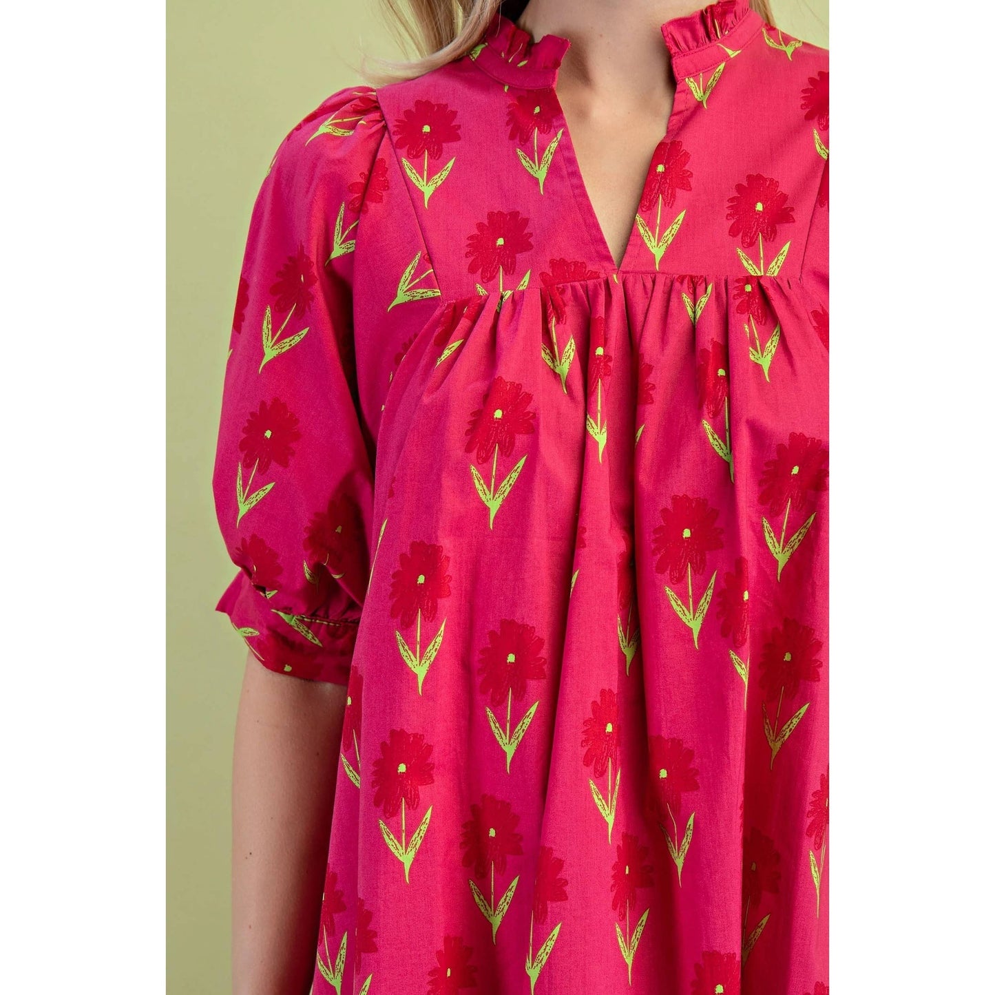 Fuchsia Floral Print Mini Dress